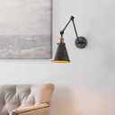 JONATHAN Y 7" Rustic Dark Gray/Brass Gold Classic Industrial Metal Adjustable Arm LED Wall Sconce for Bedside Reading, Farmhouse Swing Arm Wall Lamp with Metal Shade, Hardwired (JYL7462D)