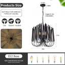 TOCHIC Modern Farmhouse Chandelier for Dining Room 18", Small Vintage Black Wood Chandeliers Light for Living Room, Rustic Pendant Lighting Fixture Ceiling Hanging for Foyer Bedroom Entryway