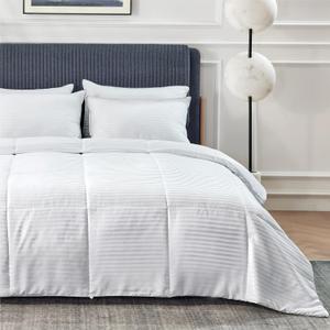 Bedsure Duvet Insert Queen Size - Lightweight Comforter, Quilted Cooling Duvet Insert, Down Alternative Summer Comforter with 8 Tabs, Ultra Soft, Striped, Machine Washable, Queen, 88x88 inches (White)