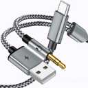 USB C to 3.5mm Aux Cable with Charger, 2 in 1 USB C to 3.5mm Car Stereo Aux Cable Headset Cable with PD 18W Charging Compatible with iPhone 17/16/16e/15 Pro Max/Air, Galaxy S25/S24/S23, Pixel 9/8/7/6 (Zebra)