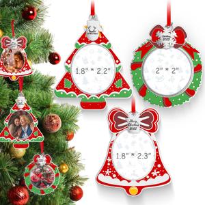 MGparty 3 Pack Christmas Picture Frame Ornaments Xmas Metal Hanging Photo Frame with Pendants 2025 Holiday Keepsake Gifts Christmas Tree Decorations (Green-b)