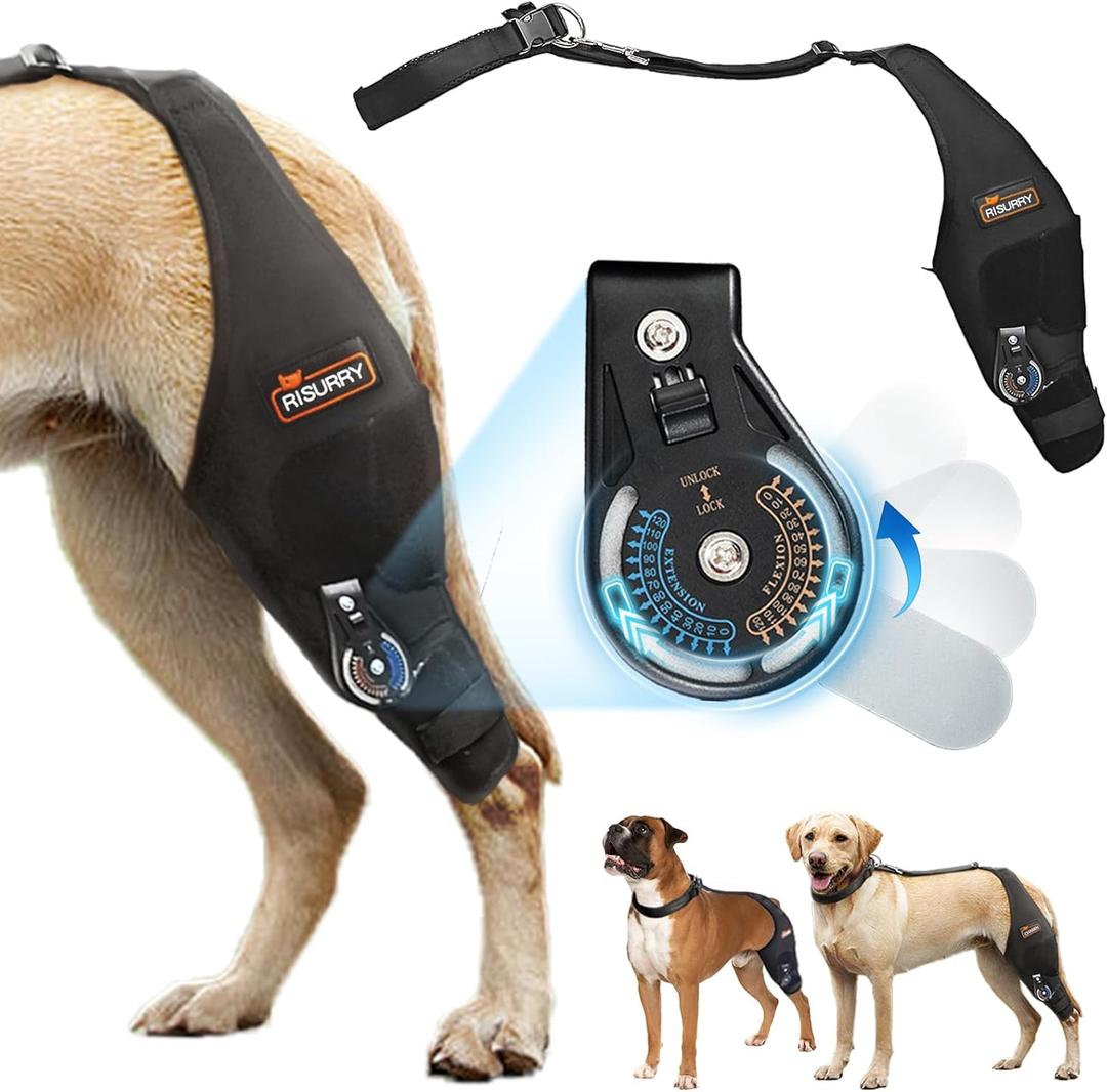 CHAMIN/RISURRY Adjustable Dog Knee Brace with Extra Collar, Support for Torn Acl Hind Leg, Tear Ligament, Osteoarthritis,Rear Leg Limp, Recovery After Surgery, Left Leg, Large