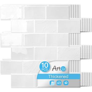 Art3d Peel and Stick Wall Tiles in White Marble 10-Pack of 12 x12 Thickened Design Backsplash, Self-Adhesive Tile for Kitchen & Bathroom Decor