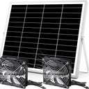 5 Inch Solar Powered Fan, Solar Exhaust Intake Fan Kit, IPX7 Waterproof Dual Fans with 13Ft On/Off Switch Cable, Cooling Ventilation for Greenhouse, Chicken Coop, Shed, Dog House, Outside (Large)