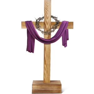 Lineshading 21 Inch easter Large Wood Cross Unfinished Standing Cross Decor He Is Risen Outdoor Decorative Jesus Christ Catholic Crafted Wall for Home Easter Wedding Communion Church Decor