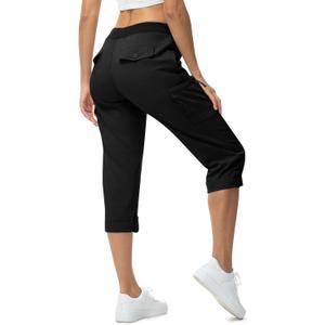 TBMPOY Womens Cargo Capris with Pockets Lightweight Hiking Capris Pants Quick Dry Casual Cropped Pants Summer Trip Cotton Black L