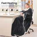 Heated Blanket Wearable Electric Blanket with Foot Pocket and Sleeves, Heating Throw Blanket, Electric Snuggle Blankets, 6 Heating Levels Setting & 4 Hours Auto Shut Off, Machine Washable (Long, Grey)
