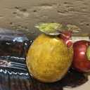 Deco 79 Metal Fruit Decorative Sculpture Decorative Home Decor Statue with Platter, Accent Figurine 7" x 4" x 19", Red, 19" x 10" x 9"
