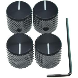 4pcs Aluminium Guitar/Bass Knobs Volume/Tone Control Knob 1/4" Metal Universal Potentiometer Pot Knobs with Set Screw and Indicator for Tele/Telecaster/P Bass Black