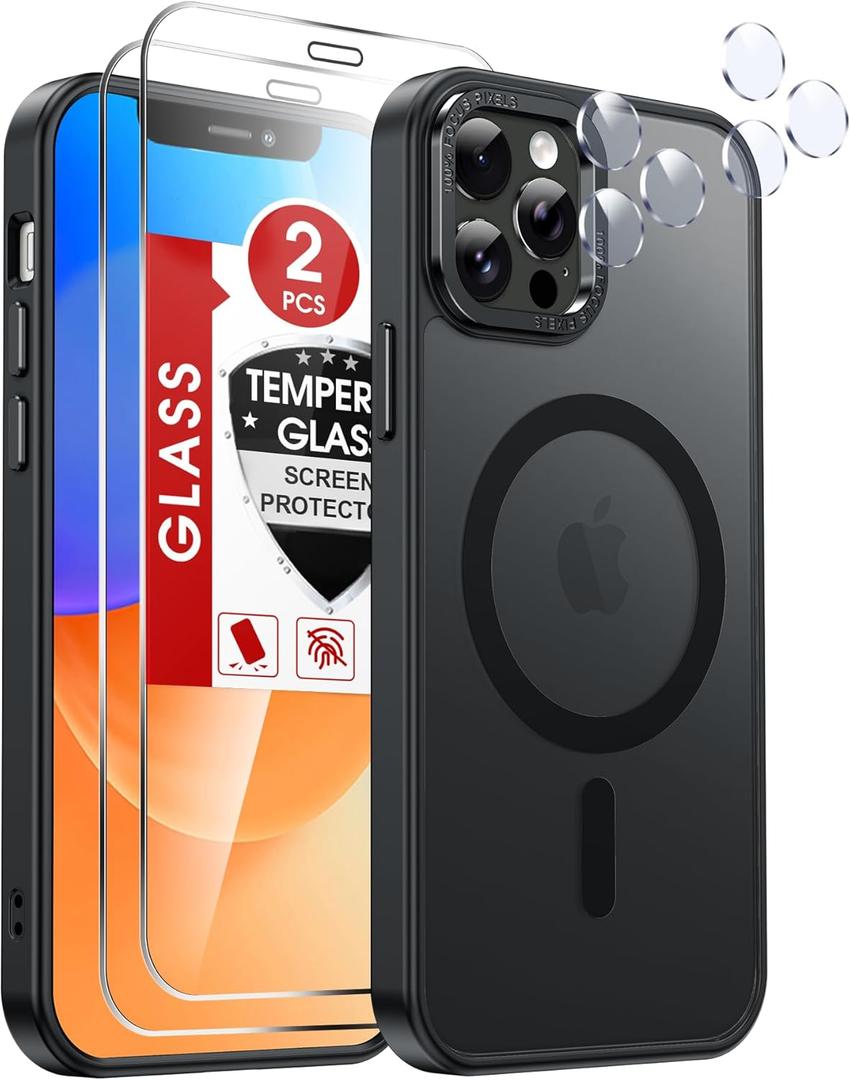 2 x LeYi for iPhone-12-Pro-Max Case:[ Screen Protector X2+ Camera Cover X2] i Phone 12Pro Promax Cases Compatible with Magsafe Funda para iPhone12 Pro Max Magnetic Protective Heavy Duty Slim, Black