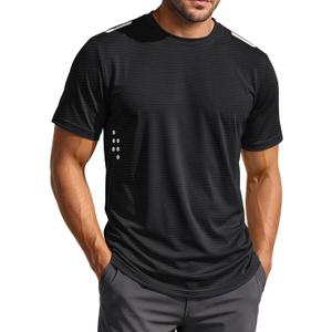 MAGCOMSEN Men's Workout Shirts Quick Dry Lightweight Short Sleeve Shirt (Black, M)