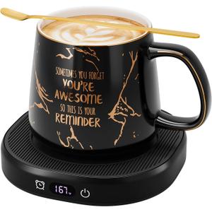 Coffee Mug Warmer, You are Awesome Mug with Coffee Warmer Set, Electric Coffee Cup Warmer for Desk 8 Hours Auto Shut Off, Tea Beverage Warmer with 4 Temperature Setting, Birthday Gifts for Women Man