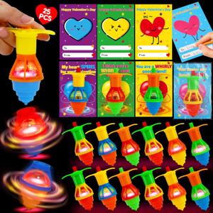 25PCS Light Up Spinning Tops Valentines Day Gifts for Kids School Funny Valentine Exchange Cards for Kids Classroom Toddler Boy Girl Valentines Class Party Favors Goodie Bag Stuffers Bulk Prizes