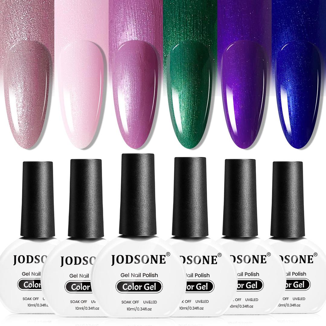 2 x JODSONE 10ml Gel Nail Polish Set Glitter 6Colors Dark Green Glitter Pink Deep Blue Gel Polish Lacquer Glossy Art for Nail and Salon Need U V Lamp