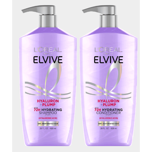 L'Oreal Paris Elvive Hyaluron Plump Shampoo and Conditioner Set for Dehydrated, Dry Hair with Hyaluronic Acid Care Complex, 1 Kit (2 Products)