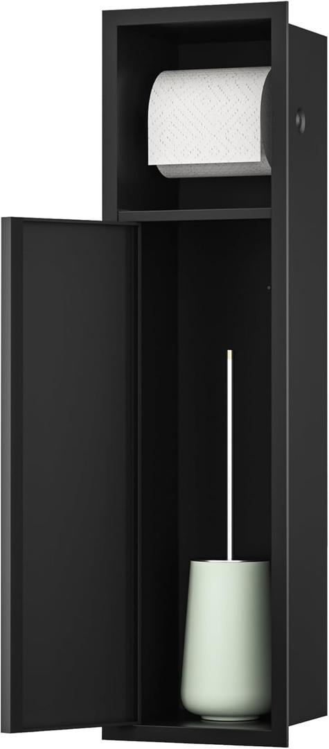 in Wall Toilet Paper Holder, Over-Mounted Toilet Roll Holder w/Cabinet for Bathroom Remodel, 304 Stainless Steel Tissue Paper Holder with Dispenser (Matte Black)