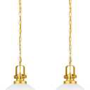 2-Pack White and Gold Pendant Lights Kitchen Island, Modern Matte White Dome Pendant Lighting with Adjustable Chain Light Fixture for Kitchen Dining Room Restaurant Foyer Entrance Sink