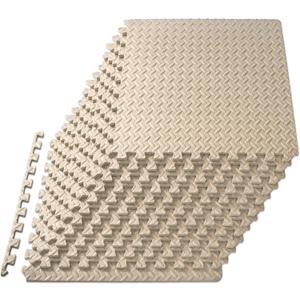 ProsourceFit Exercise Puzzle Mat 1/2-inch, EVA Interlocking Foam Floor Tiles for Home Gym, Workout Equipment, Kids Play Areas, Beige, 48 SQ FT - 12 Tiles