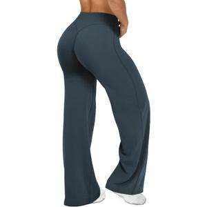 JGS1996 Wide Leg Yoga Pants Bottoms Straight Leg Leggings for Women High Waist Stretch Booty Casual Gym Workout Sweatpants (Small, Navy Blue)