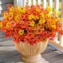 12 Bundles Artificial Fall Flowers for Outdoors Faux Plants Fake Mums Silk Flower for Outside Home Planter Window Porch Patio Front Door Decoration (Orange Yellow)