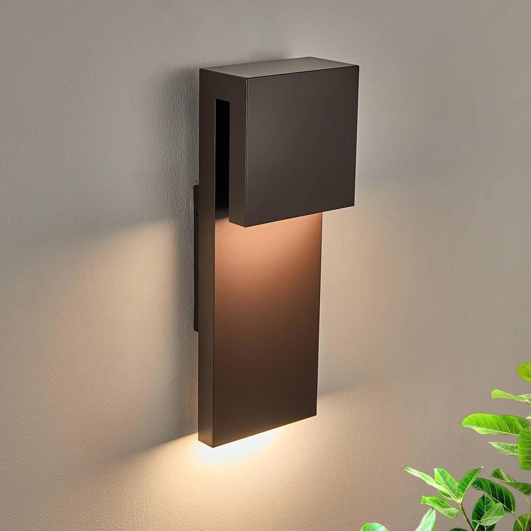 Modern Outdoor Indoor Integrated LED Wall Sconce, 2-Light Total 17W,Bronze Finish,1600 Lumens,3000 Kelvin,90 CRI, Dimmable,Input 120-277V,Weatherproof for Global Front Porch Decor Use.
