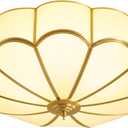 Brass Vintage Gold Ceiling Light - Large 17.7 Inch Milk Glass Mid Century Flush Mount Lighting Fixtures - Art Deco Antique Modern Lamp for Hallway Bathroom Bedroom Kitchen Entryway Laundry Foyer Hall