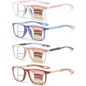 BLOEXCLU 4 Pack Progressive Multi focus Reading Glasses for Men Women TR90 Sports Style Anti-Blue Light Computer Readers