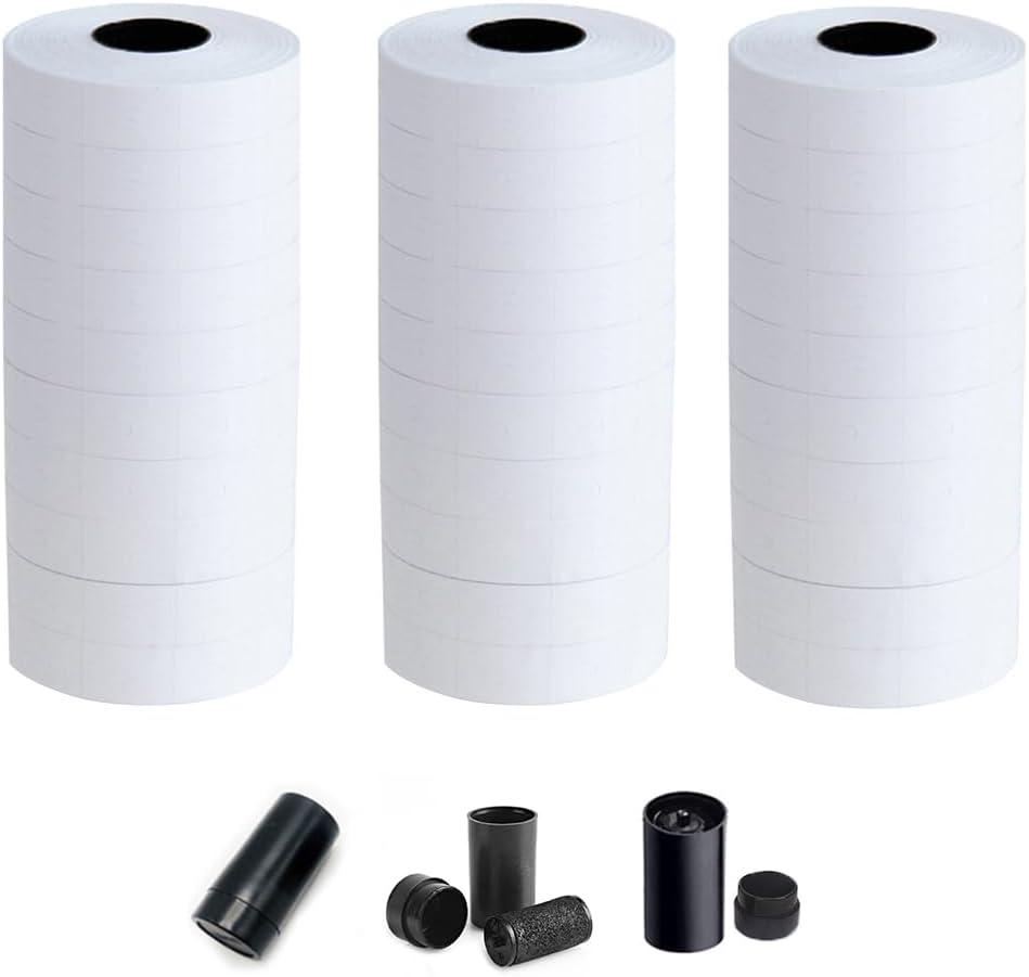 Labels for 2-Line Price Tag Gun,15000 Labeler Stickers w/ 3 Ink Rolls Kit for Date Code Pricing Tagging Maker Stamper Applicator Machine,Clothes Supplies Label for Retail Garage Sale(White)