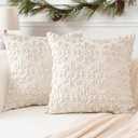 OTOSTAR Set of 2 Xmas Soft Plush Short Wool Velvet Decorative Throw Pillow Covers Square Luxury Style Cushion Case Pillow Shell for Sofa Bedroom Snowflake Cream Beige, 18x18 Inch (18" x 18" (Pack of 2), Cream Beige-Snowflake)