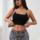 SOLY HUX Women's Y2k Lace Trim Leopard Shorts Drop Waist Skinny Mini Shorts Party Clubwear (Black, S)