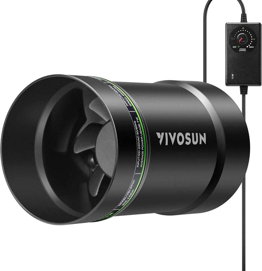 VIVOSUN 4" Inline Exhaust Fan & Speed Controller, Low Noise Workshop 130 CFM Duct Fan for HVAC Ventilation, Vent Booster Fan in Grow Tents, Basements, Bathrooms, Kitchens, Attics and 3D Printer