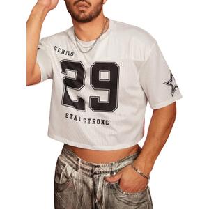 Men's Jersey Shirts Graphic Oversized Y2k Baggy Shirt Crew Neck Short Sleeve Crop Tee Tops (XX-Large, White)