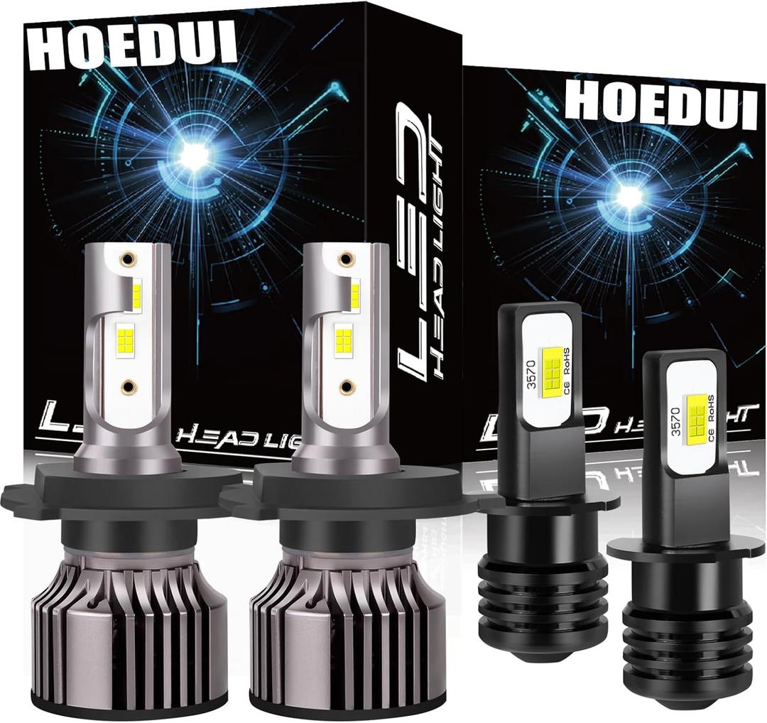 Fit For Honda Pilot 2003-2005 Headlight Bulbs, 9003/H4 High/Low Beam and H3 Fog Bulbs Combo Light Bulbs with Fan, Plug and Play, 6000K Cool White, 500% Super Bright, IP68, Pack of 4