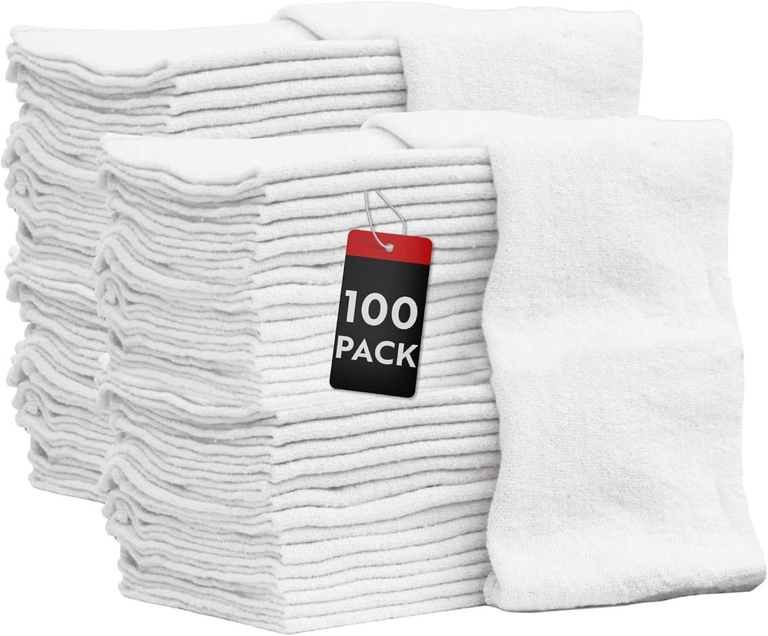 Nabob Wipers Auto Mechanic Shop Towels 100 Pack Bulk Rags 100% Cotton Commercial Grade Shop Rags Size 14"x14" (100 Pack, White)