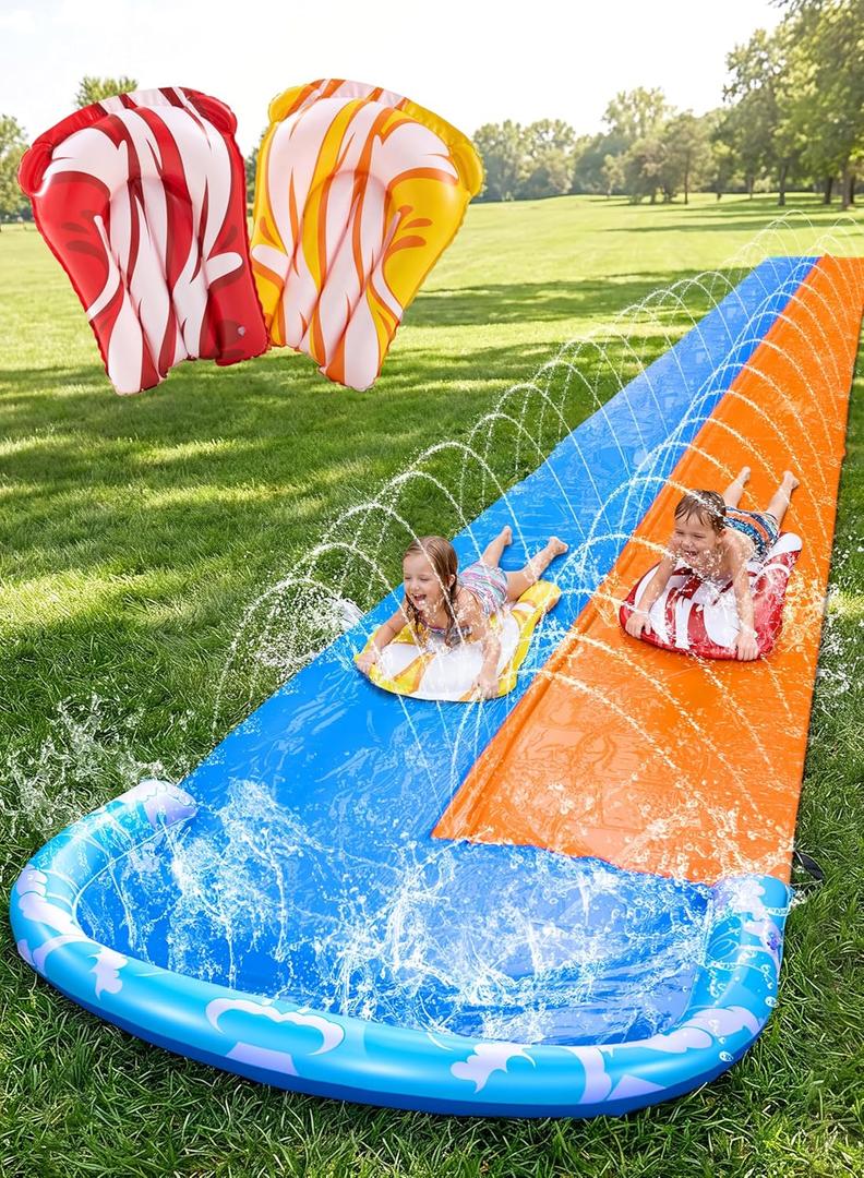 JOYIN 22.5ft Water Slides and 2 Bodyboards, Lawn Water Slide Summer Slip Waterslides Water Toy with Build in Sprinkler for Backyard Outdoor Water Fun for Kids (Blue, Orange)