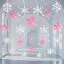 20 Pcs Winter Snowflake Hanging Swirls Decorations - Winter Hanging Ceiling Streamers Pink Silver Glitter Snowflakes Garland for Christmas Winter Wonderland Frozen Birthday Baby Shower Party Supplies