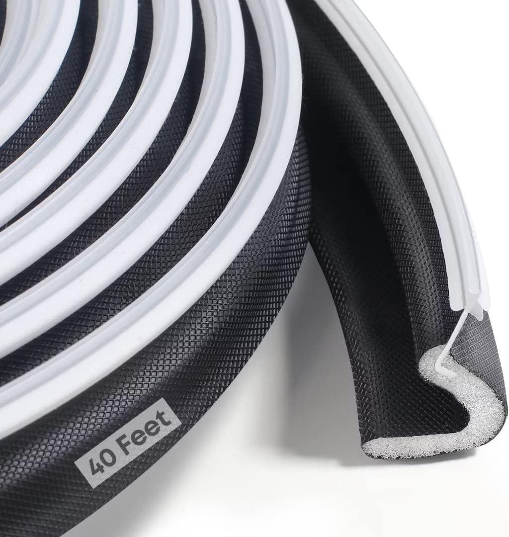 40 Feet Door Weather Stripping, Kerf Weather Stripping for Doors with Groove, Kerf Door Seal for Large Gap and Easy Installation(40, Black)