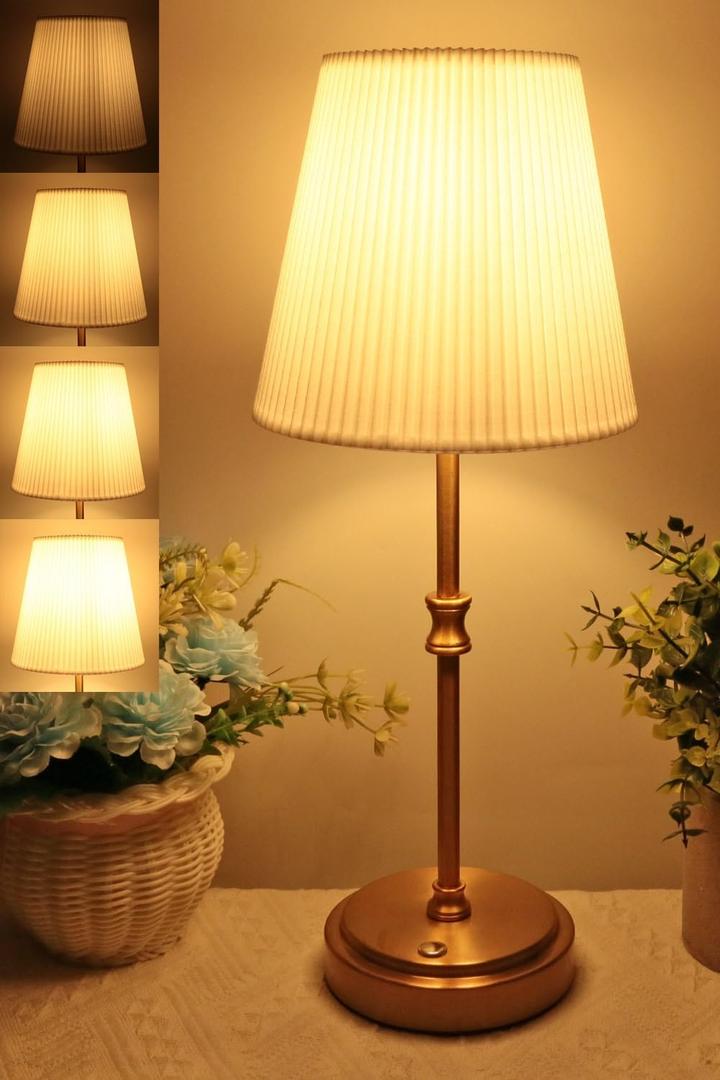 Rechargeable Lamp, MILLUXXi 15'' Cordless lamp Battery Operated Touch Control Wireless Table Lamp with Stepless Dimming for Kitchen Counter Dining Room Bedroom Bedside Patio Outdoor 5000mAh Retro Gold