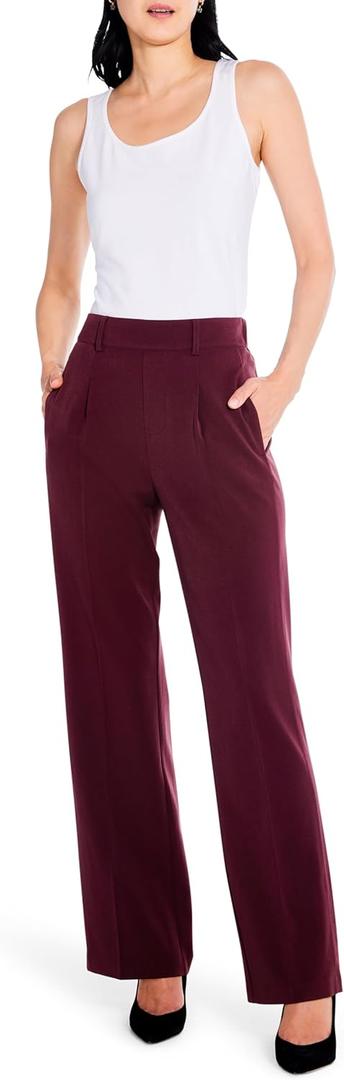 NIC+Zoe Womens 31" The Avenue Wide Leg Pleated Pant (8, Redwood)