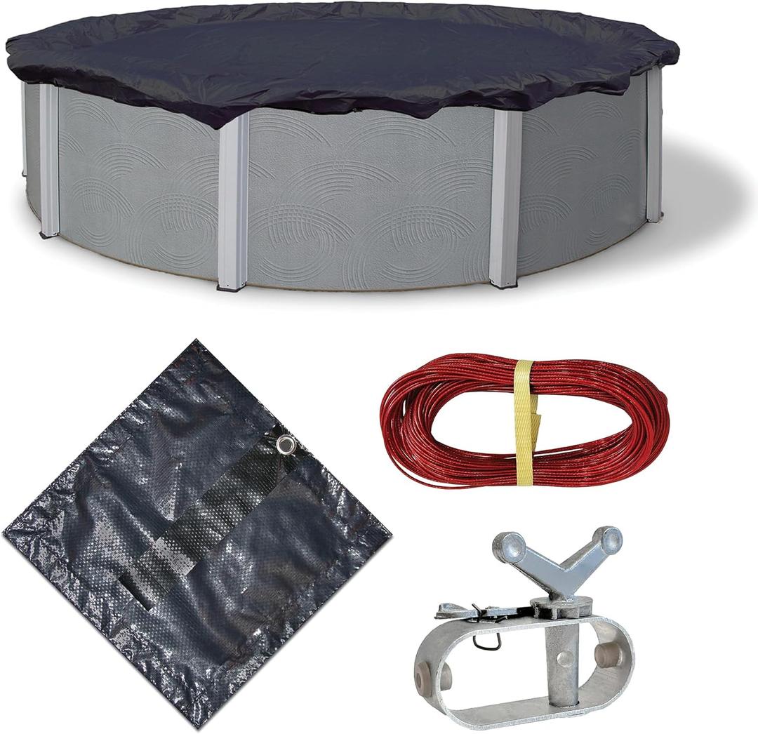 Blue Wave 8-Year 28-ft Round Above Ground Pool Winter Cover, Black 