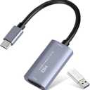 Guermok Video Capture Card, USB3.0 HDMI to USB C Audio Capture Card, 4K 1080P 60FPS Capture with Type-C Adapter Devices for Gaming Live Streaming, Video Recorder, Windows Mac OS System OBS Zoom (Silver)