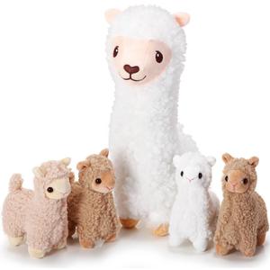 Jenaai Llama Stuffed Animals with 4 Baby Llamas Cute Alpaca Plush Set Kawaii Soft Pillow Dolls for Kids Girls Birthday Wedding Anniversary Presents Home Sofa Decorations