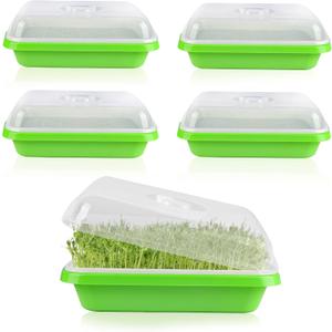 Seed Sprouting Tray, 5 Packs Microgreens Growing Trays Big Capacity Sprouts Growing Kit Soil-Free Sprouter Tray for Sprouting Seeds, Beans, Wheatgrass (with Lids)