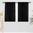 RYB HOME Short Bedroom Blackout Curtains - Small Window Treatment Set Energy Saving Thermal Insulated Drapes for Living Room/Nursery/Kitchen, 42-inch Wide x 45-inch Long, Black, 2 Panels
