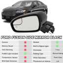 Left Driver Side Mirror for 2013 2014 2015 2016 Ford Fusion Sedan S SE SE Hybrid,Power Mirror with Heated,In-housing Signal Light,Puddle Lights,Manual Folding,Ford Fusion Mirror  Passenger Side, Black