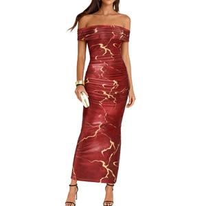 BTFBM Cocktail Dresses for Women 2026 Elegant Classy Off Shoulder Bodycon Mesh Slit Floral Maxi Spring Summer Dress(Floral Wine Red, Small) (S)