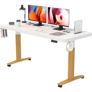 Monomi Electric Standing Desk, 55'' Height Adjustable Ergonomic Home Office Sit Stand Up Desk with Memory Preset Controller, White (Wood Grain)