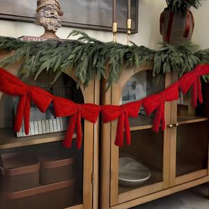 Christmas Decorations - 6 Ft Red Velvet Bow Garland - Xmas Decor for Mantel Fireplace Shelf Cabinet Stand Door Window Frame Bedroom Living Room Home Entryway Indoor Holiday Decoration