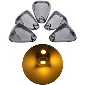 5 X Cab Roof Marker Lights Smoke Cover Amber LED Compatible with 1999-2016 F150 F250 F350 F450 F550 F650 E150 E250 E350 Super Duty Pickup Truck, Cab Roof Running Light, (without Base) (Smoke Cover & Amber LED)