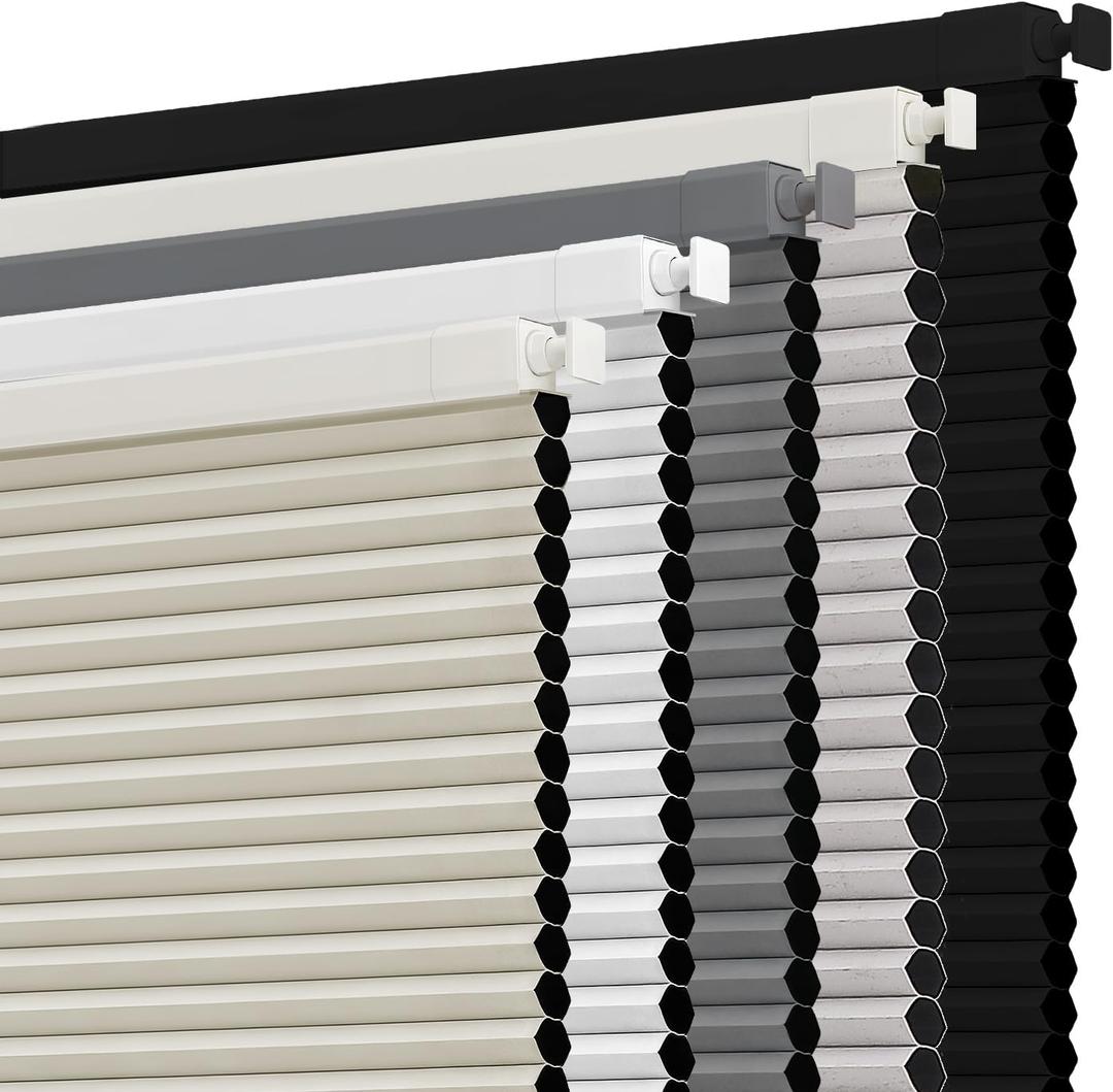 SUNOFF Cordless No Drill Blackout Cellular Shades, 25" W x 48" H, Beige